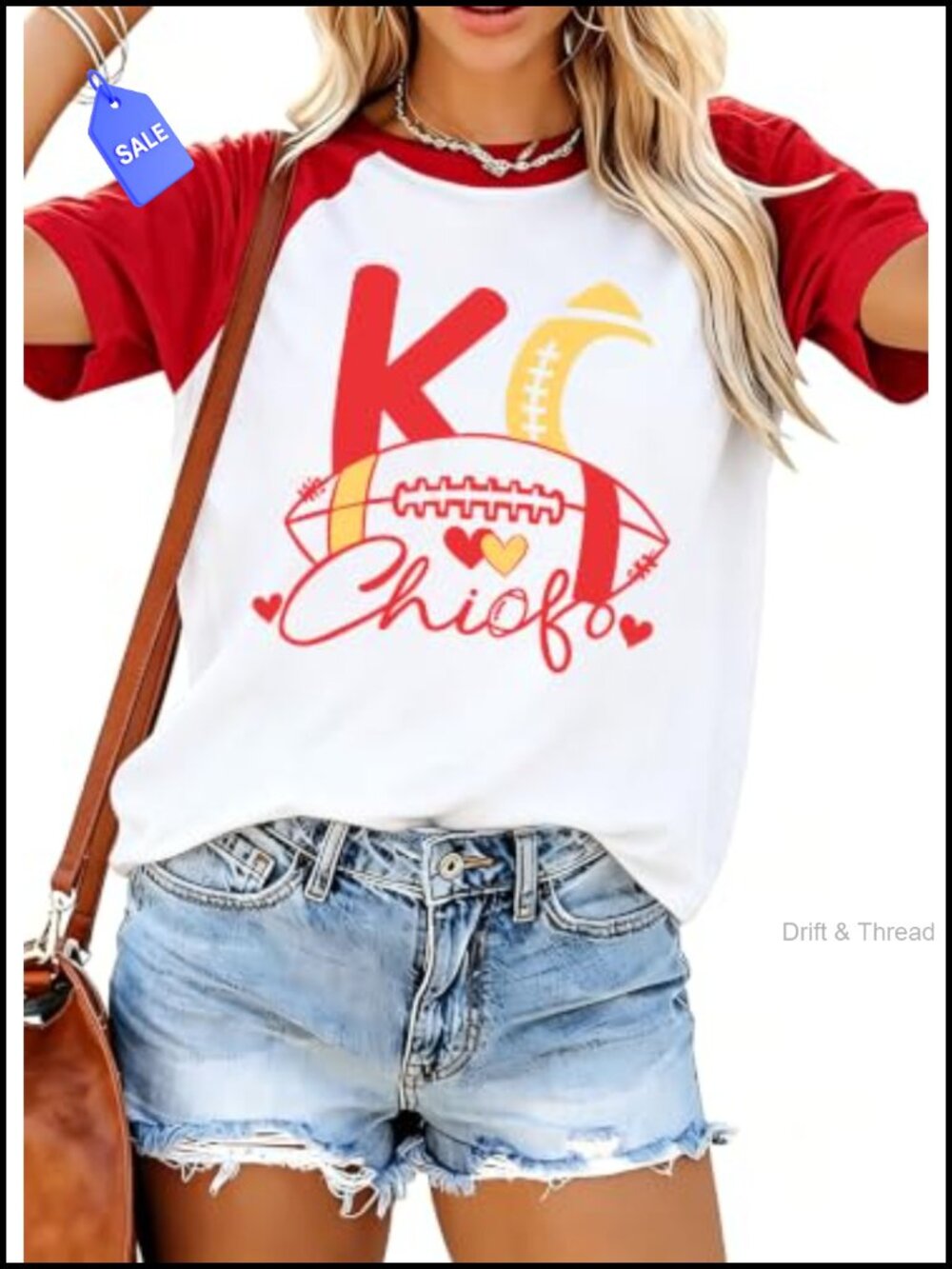 Women's Football Game Day Shirt Cotton Blend Crew Neck Short Sleeve Tee